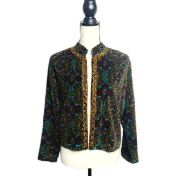 Chicos Rare Vintage Intricate Beaded Velvet Embroidered Paisley Blazer - Picture 1 of 17